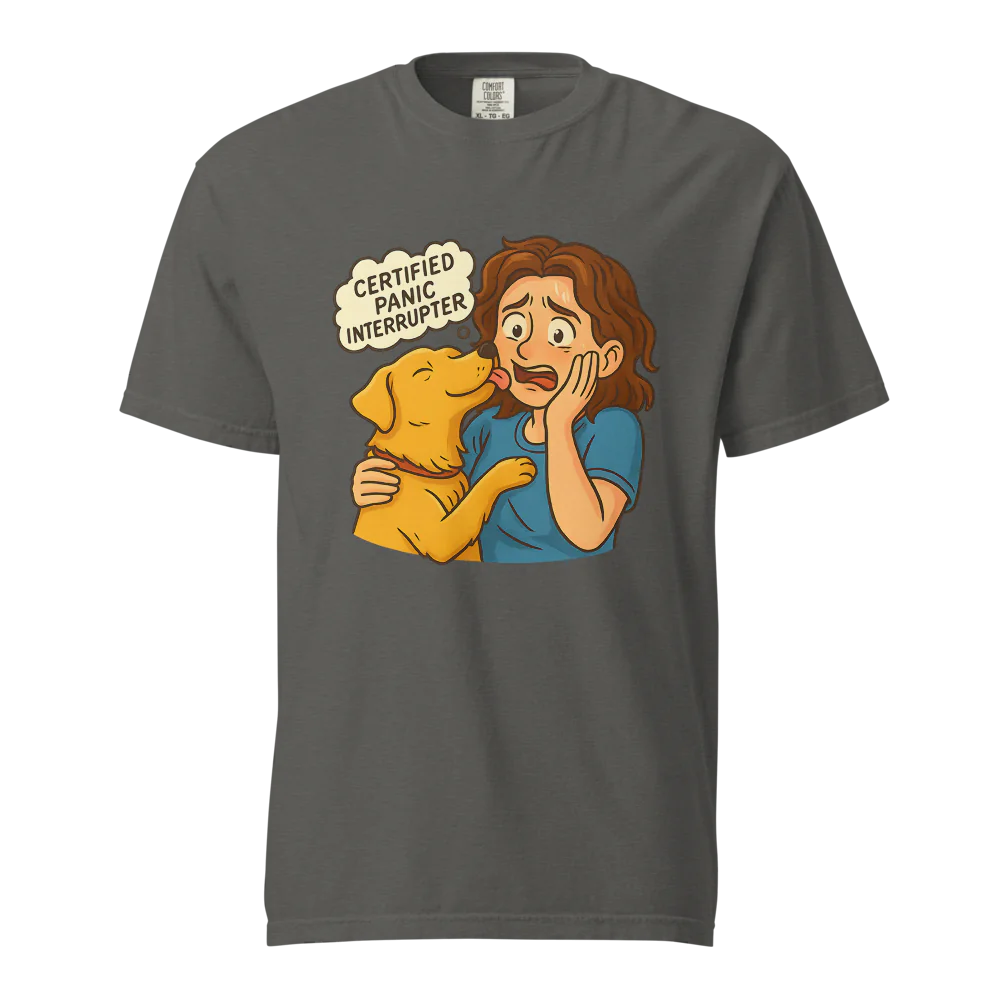 Interruptor de pánico certificado – Perro de apoyo | Camiseta unisex de tejido grueso | 100 % algodón