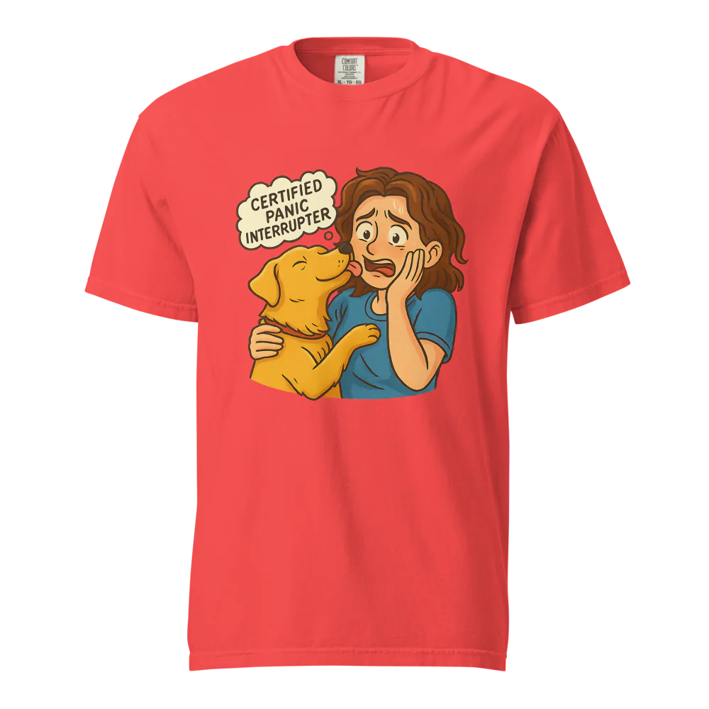 Interruptor de pánico certificado – Perro de apoyo | Camiseta unisex de tejido grueso | 100 % algodón
