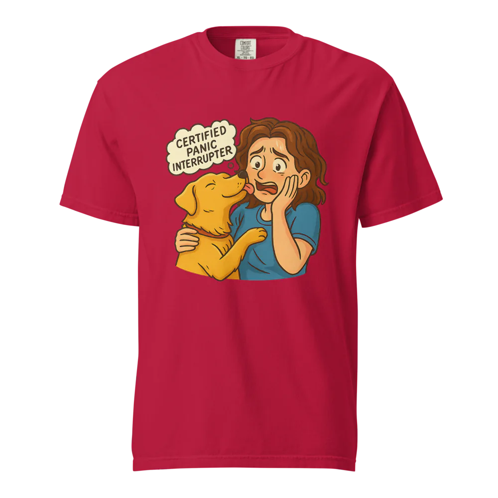 Interruptor de pánico certificado – Perro de apoyo | Camiseta unisex de tejido grueso | 100 % algodón
