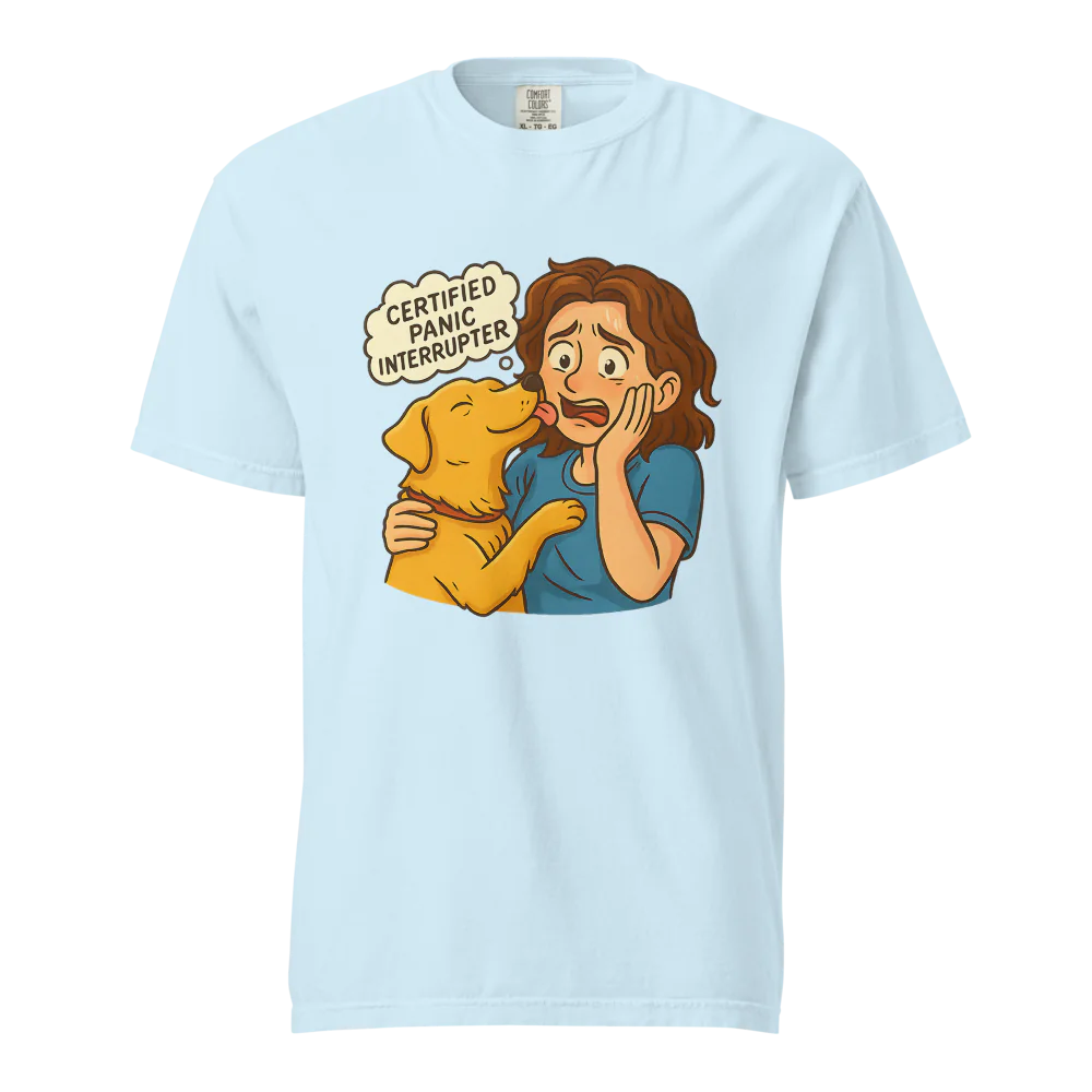 Interruptor de pánico certificado – Perro de apoyo | Camiseta unisex de tejido grueso | 100 % algodón