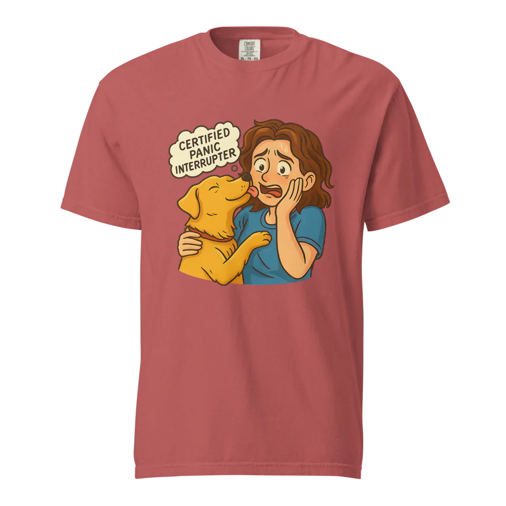 Interruptor de pánico certificado – Perro de apoyo | Camiseta unisex de tejido grueso | 100 % algodón
