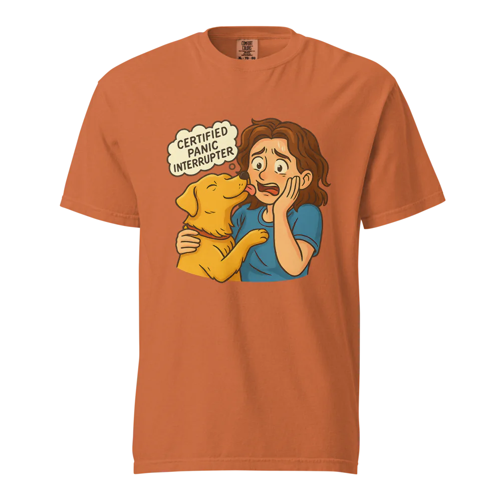 Interruptor de pánico certificado – Perro de apoyo | Camiseta unisex de tejido grueso | 100 % algodón