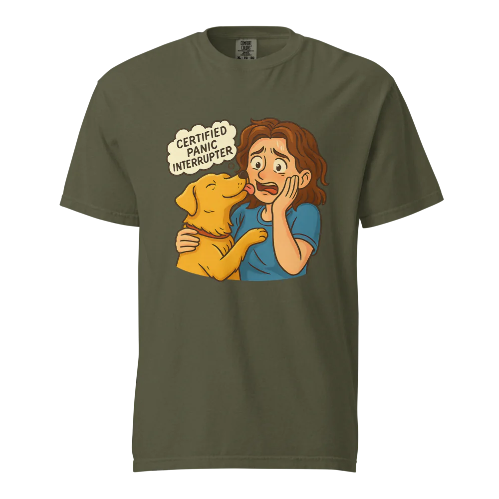 Interruptor de pánico certificado – Perro de apoyo | Camiseta unisex de tejido grueso | 100 % algodón