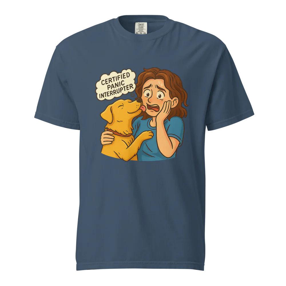 Interruptor de pánico certificado – Perro de apoyo | Camiseta unisex de tejido grueso | 100 % algodón