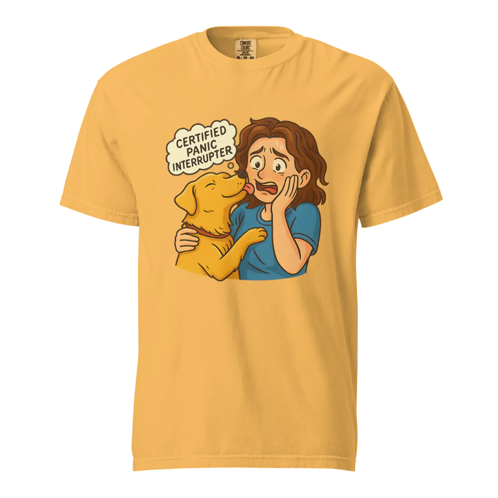 Interruptor de pánico certificado – Perro de apoyo | Camiseta unisex de tejido grueso | 100 % algodón