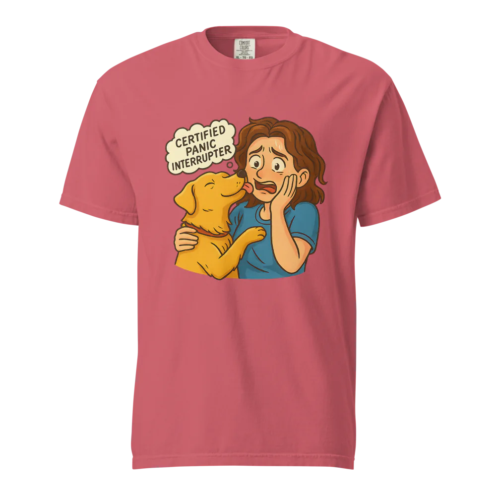 Interruptor de pánico certificado – Perro de apoyo | Camiseta unisex de tejido grueso | 100 % algodón