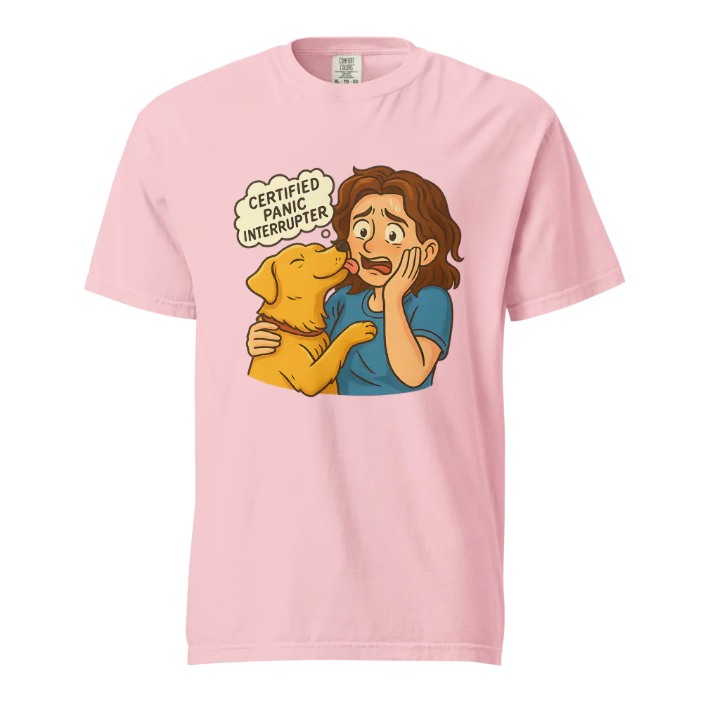 Interruptor de pánico certificado – Perro de apoyo | Camiseta unisex de tejido grueso | 100 % algodón