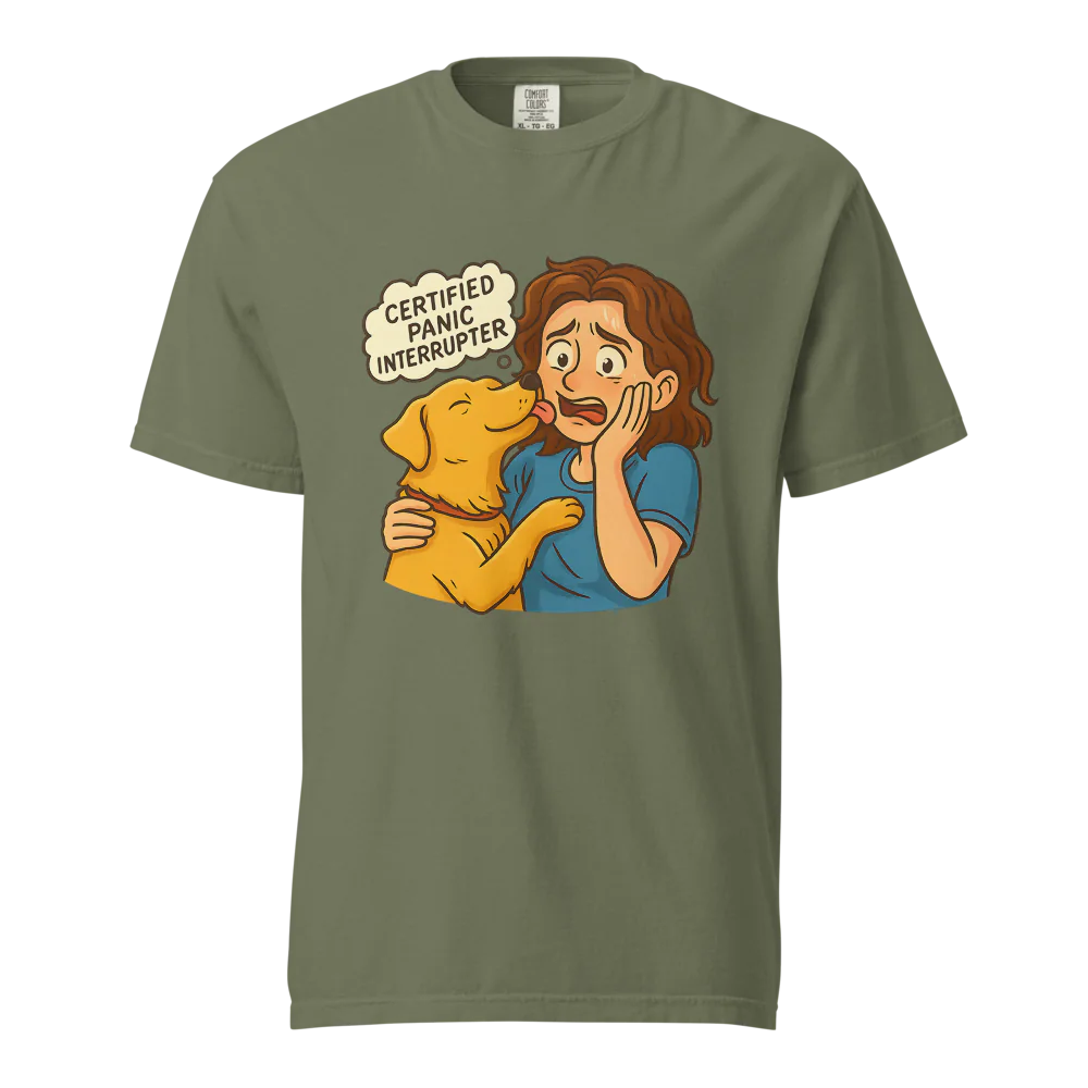 Interruptor de pánico certificado – Perro de apoyo | Camiseta unisex de tejido grueso | 100 % algodón