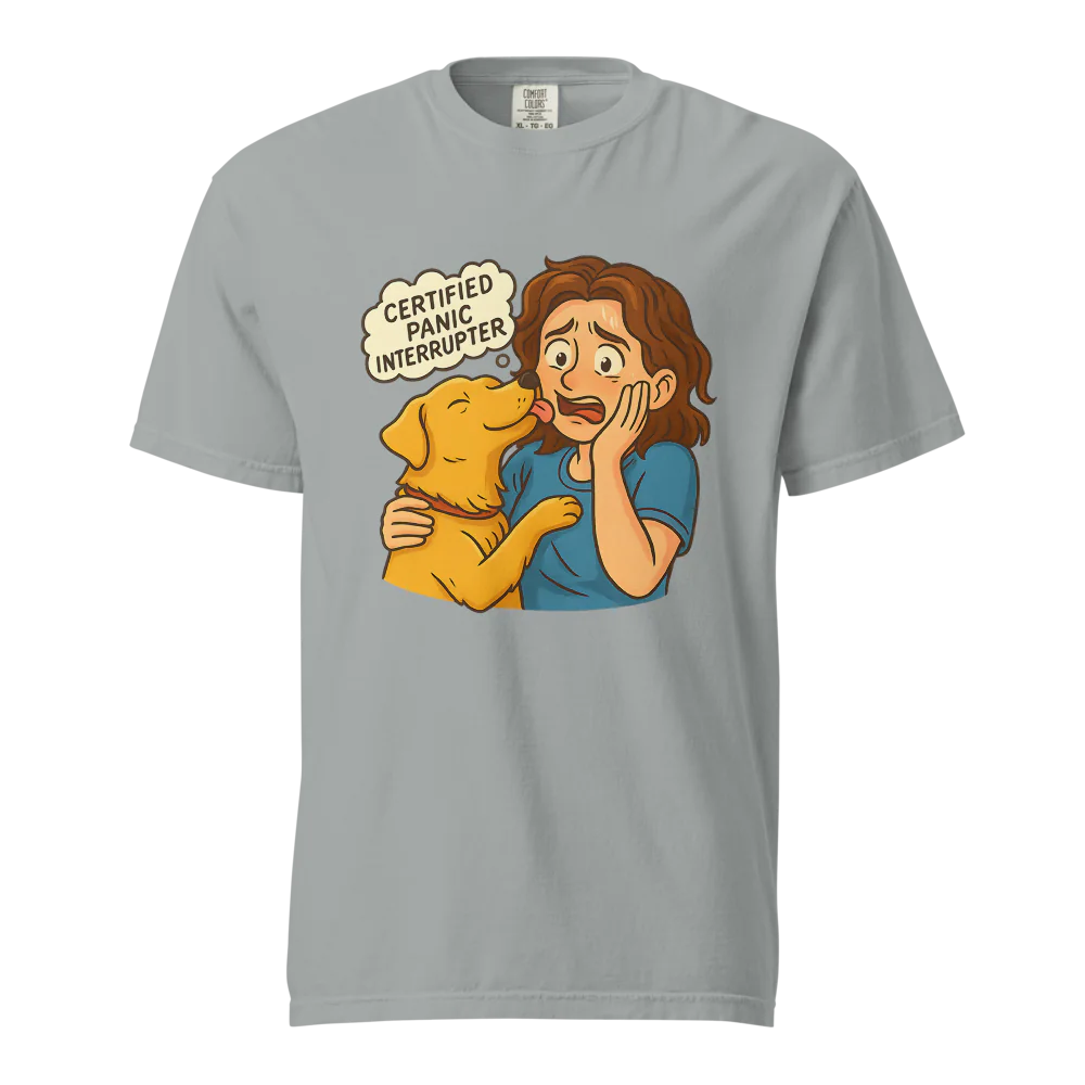 Interruptor de pánico certificado – Perro de apoyo | Camiseta unisex de tejido grueso | 100 % algodón