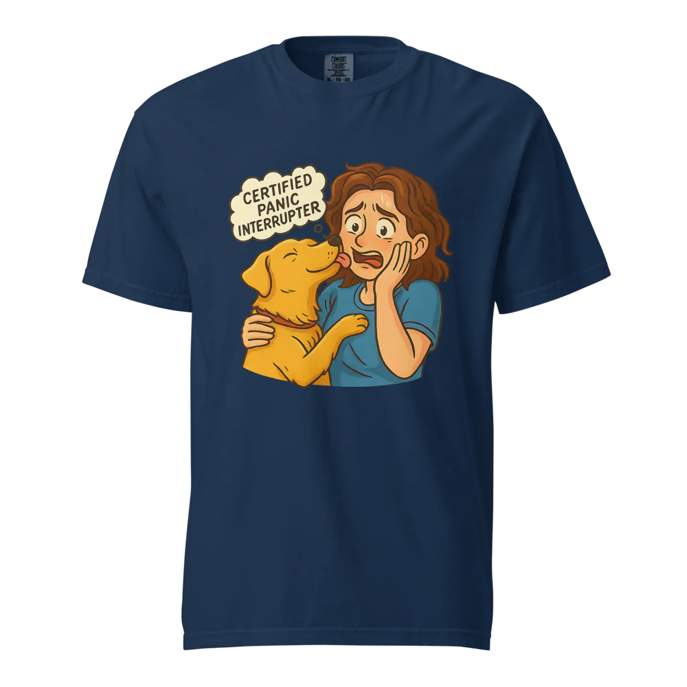 Interruptor de pánico certificado – Perro de apoyo | Camiseta unisex de tejido grueso | 100 % algodón