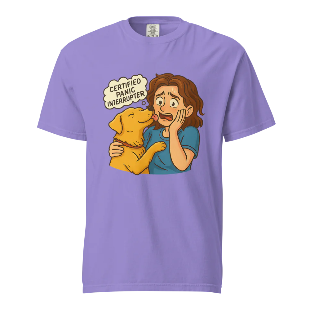 Interruptor de pánico certificado – Perro de apoyo | Camiseta unisex de tejido grueso | 100 % algodón