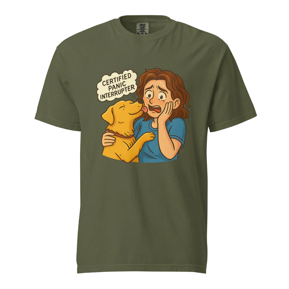 Interruptor de pánico certificado – Perro de apoyo | Camiseta unisex de tejido grueso | 100 % algodón