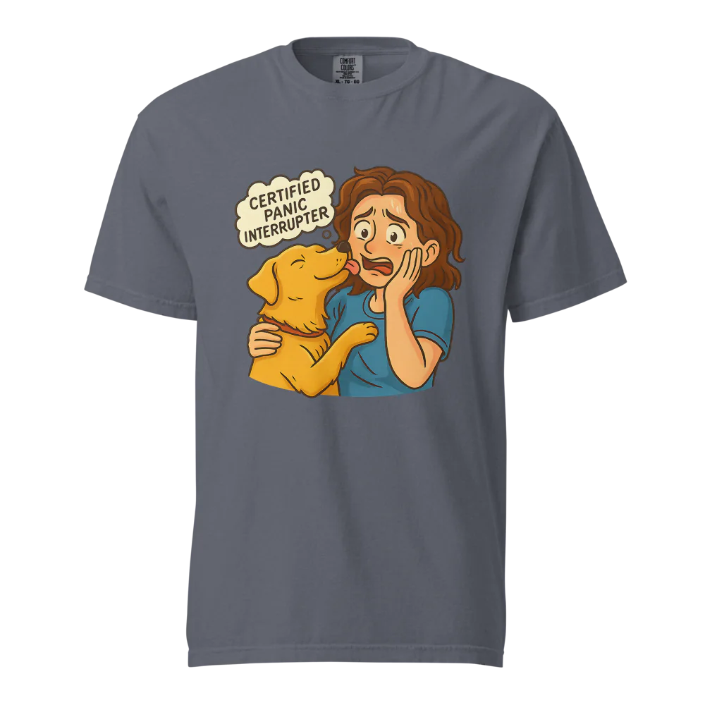 Interruptor de pánico certificado – Perro de apoyo | Camiseta unisex de tejido grueso | 100 % algodón
