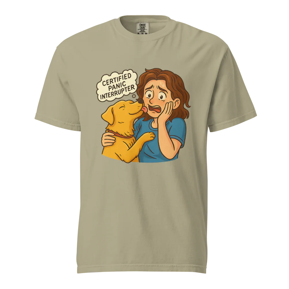 Interruptor de pánico certificado – Perro de apoyo | Camiseta unisex de tejido grueso | 100 % algodón