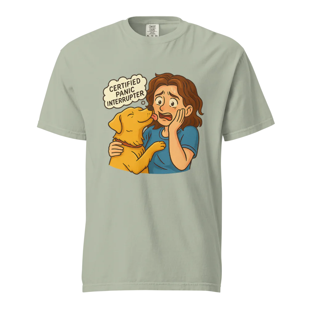Interruptor de pánico certificado – Perro de apoyo | Camiseta unisex de tejido grueso | 100 % algodón