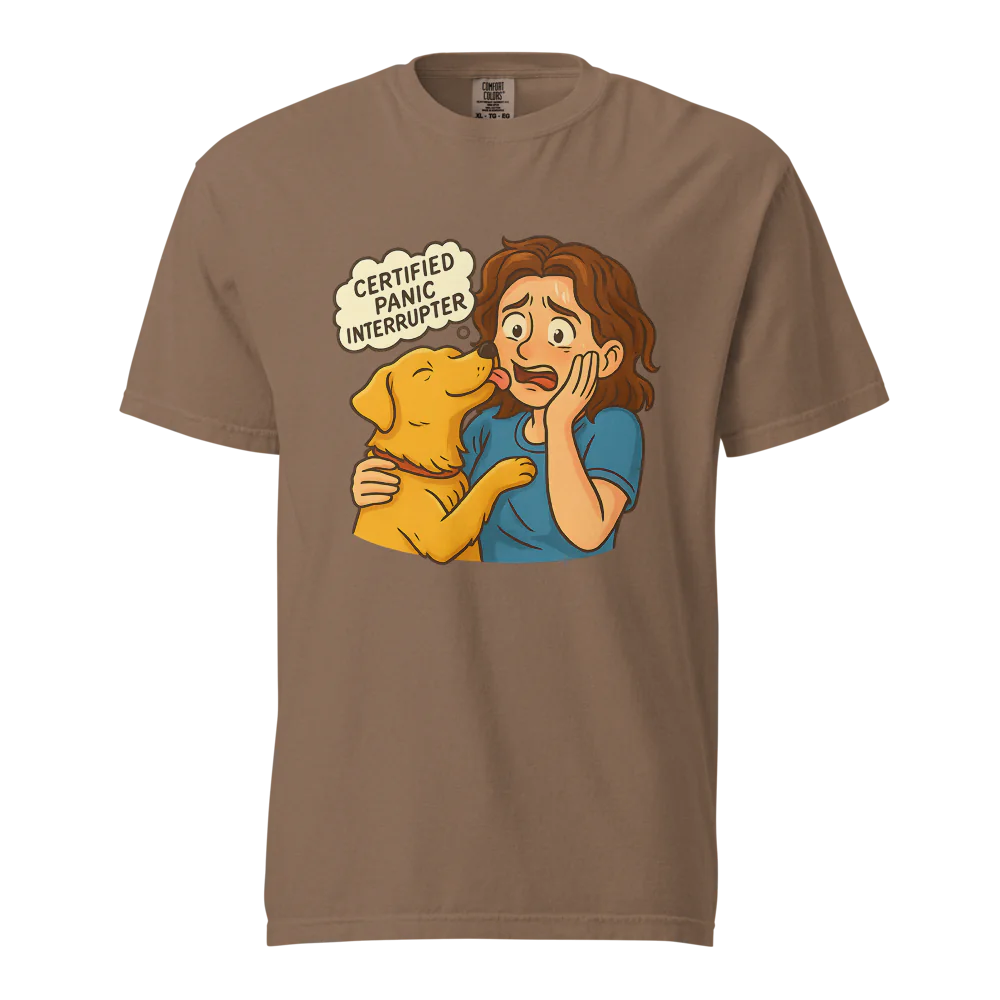 Interruptor de pánico certificado – Perro de apoyo | Camiseta unisex de tejido grueso | 100 % algodón