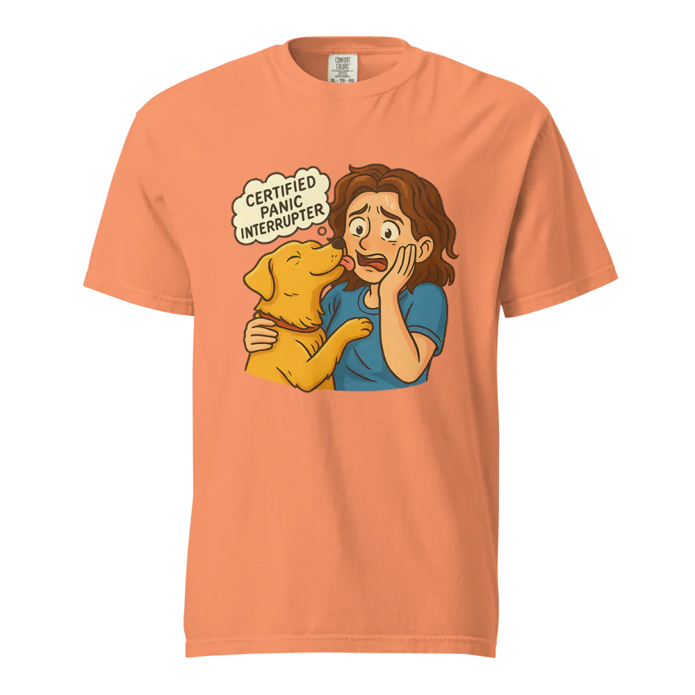 Interruptor de pánico certificado – Perro de apoyo | Camiseta unisex de tejido grueso | 100 % algodón