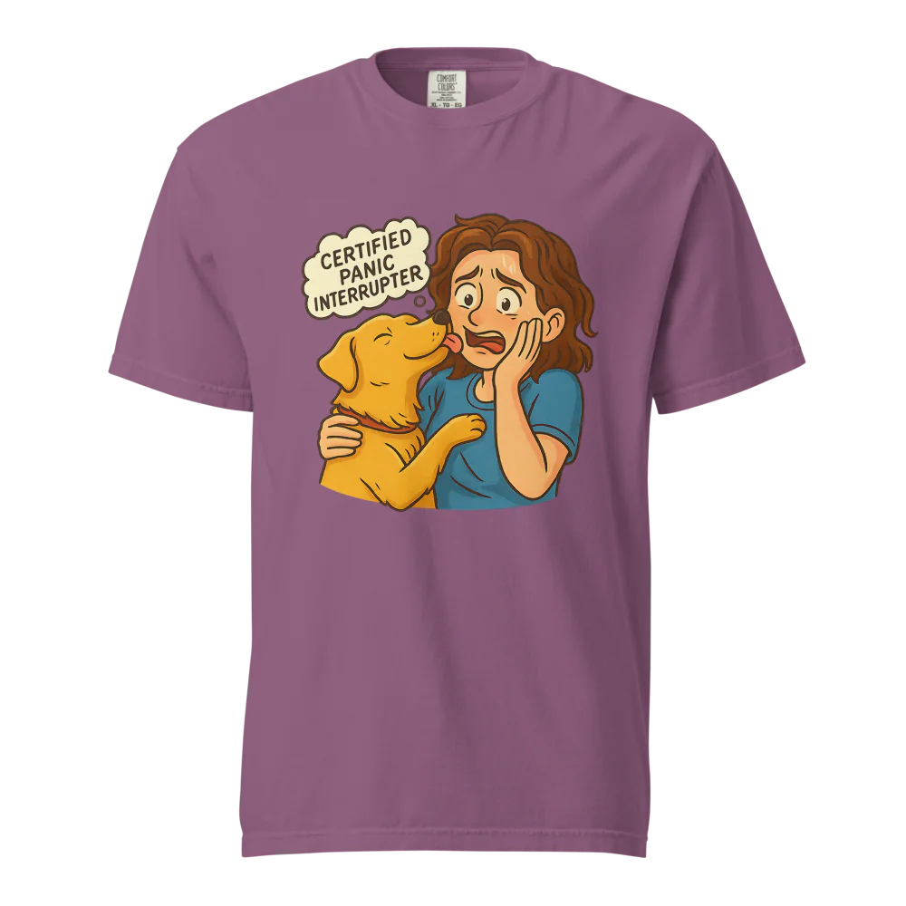 Interruptor de pánico certificado – Perro de apoyo | Camiseta unisex de tejido grueso | 100 % algodón