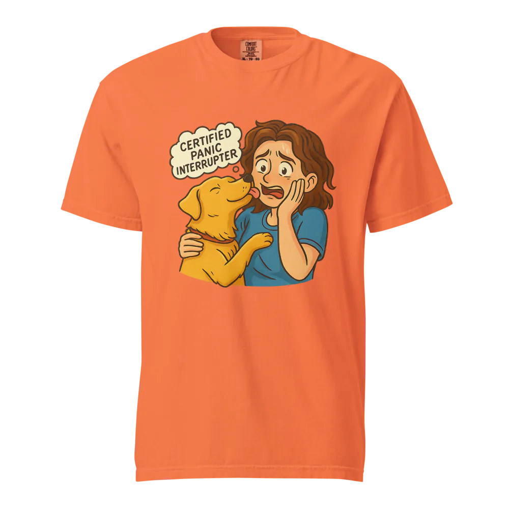 Interruptor de pánico certificado – Perro de apoyo | Camiseta unisex de tejido grueso | 100 % algodón