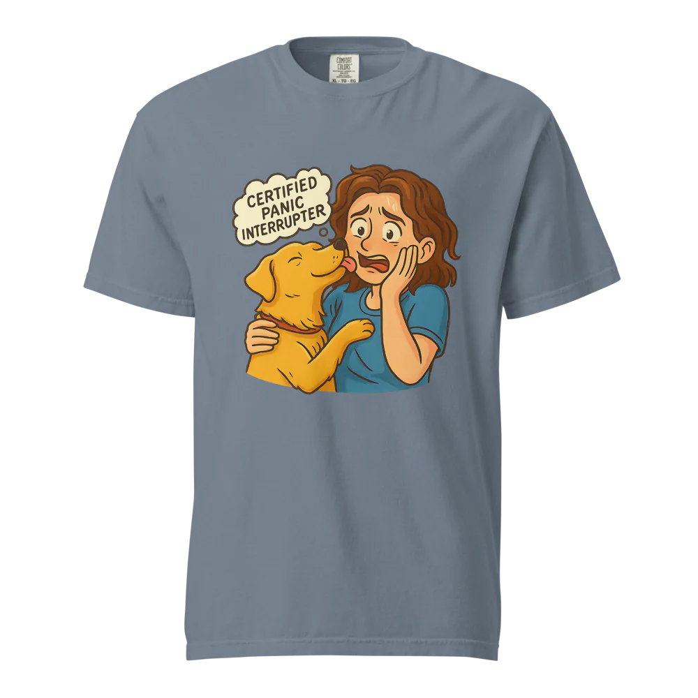 Interruptor de pánico certificado – Perro de apoyo | Camiseta unisex de tejido grueso | 100 % algodón