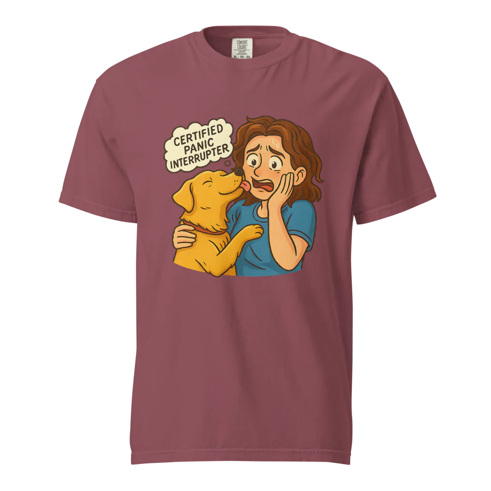 Interruptor de pánico certificado – Perro de apoyo | Camiseta unisex de tejido grueso | 100 % algodón