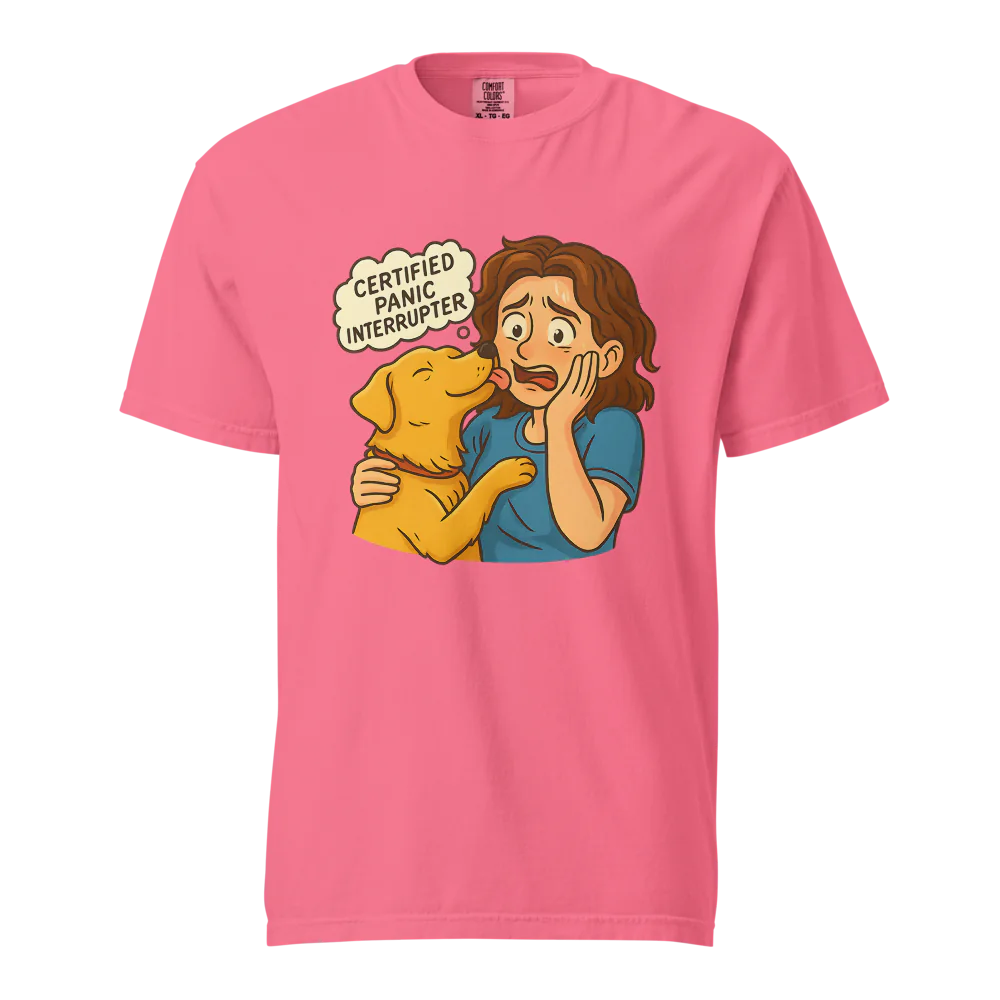 Interruptor de pánico certificado – Perro de apoyo | Camiseta unisex de tejido grueso | 100 % algodón