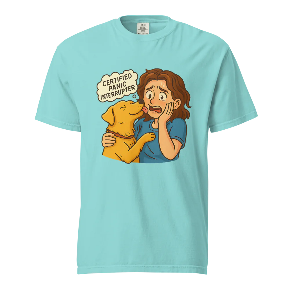 Interruptor de pánico certificado – Perro de apoyo | Camiseta unisex de tejido grueso | 100 % algodón