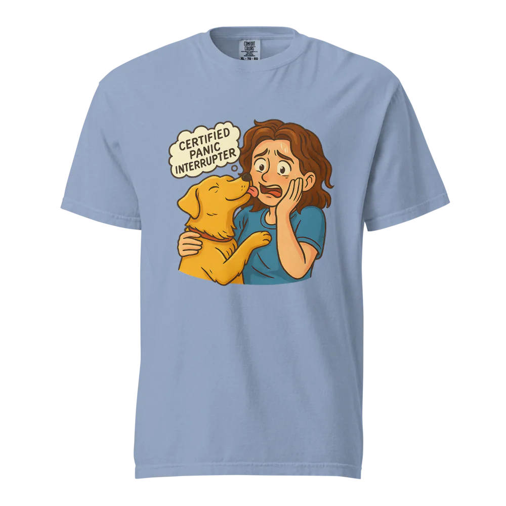 Interruptor de pánico certificado – Perro de apoyo | Camiseta unisex de tejido grueso | 100 % algodón