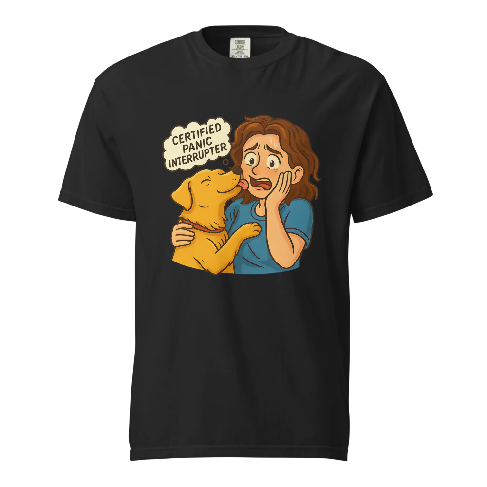 Interruptor de pánico certificado – Perro de apoyo | Camiseta unisex de tejido grueso | 100 % algodón