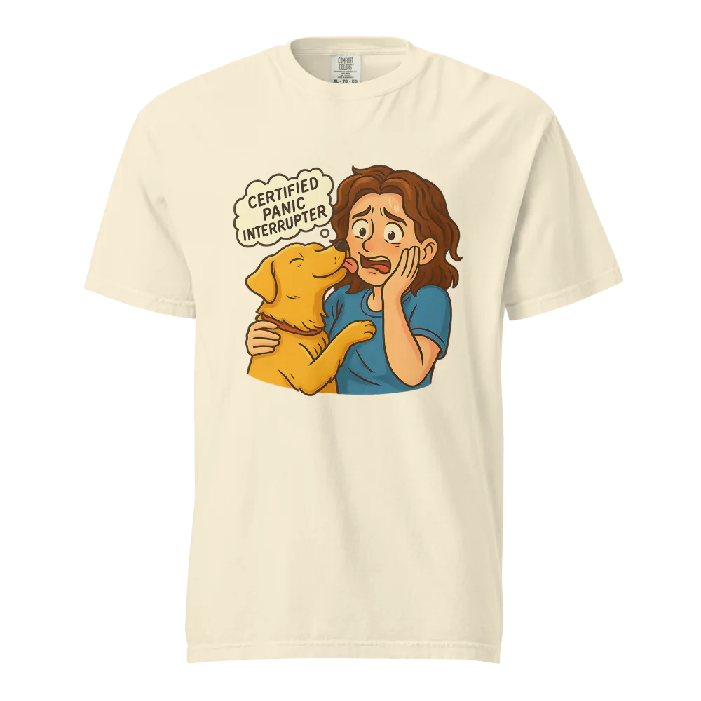 Interruptor de pánico certificado – Perro de apoyo | Camiseta unisex de tejido grueso | 100 % algodón