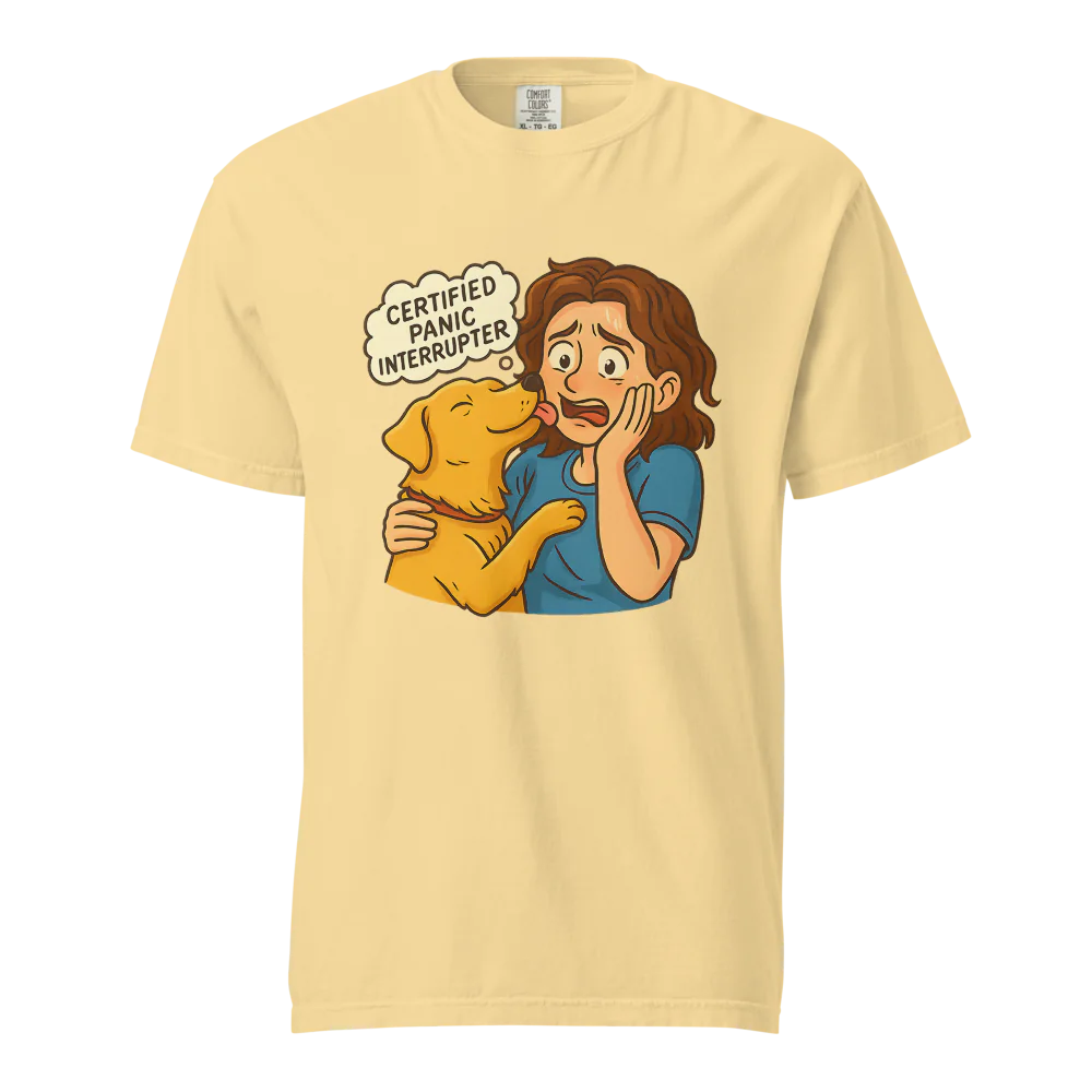 Interruptor de pánico certificado – Perro de apoyo | Camiseta unisex de tejido grueso | 100 % algodón