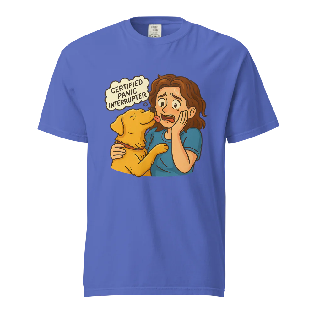 Interruptor de pánico certificado – Perro de apoyo | Camiseta unisex de tejido grueso | 100 % algodón