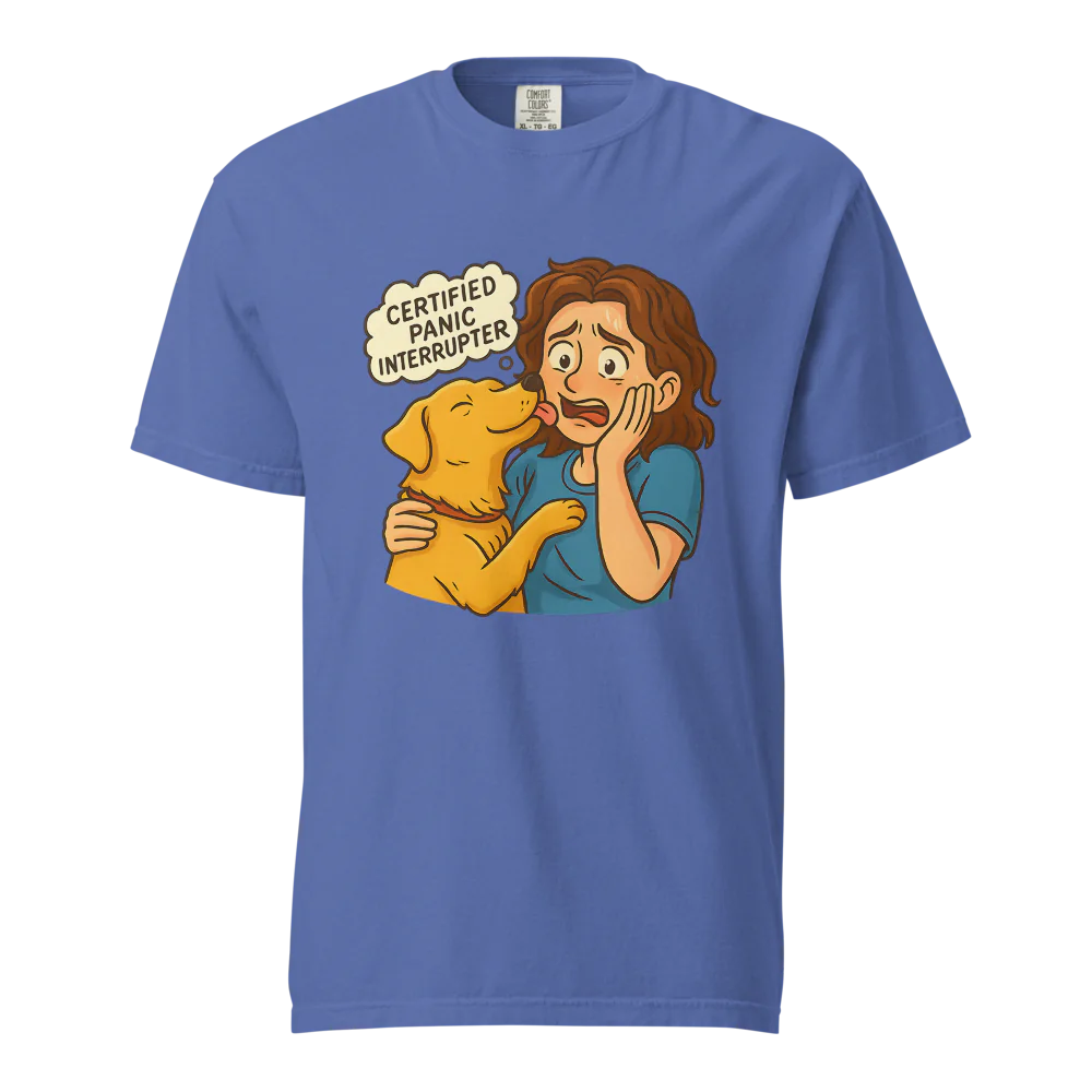 Interruptor de pánico certificado – Perro de apoyo | Camiseta unisex de tejido grueso | 100 % algodón