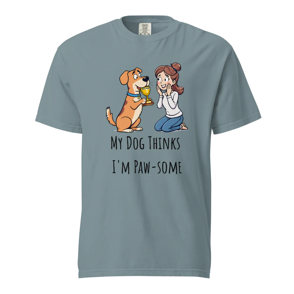 Mi perro piensa que soy genial | Camiseta unisex de tejido grueso | 100 % algodón
