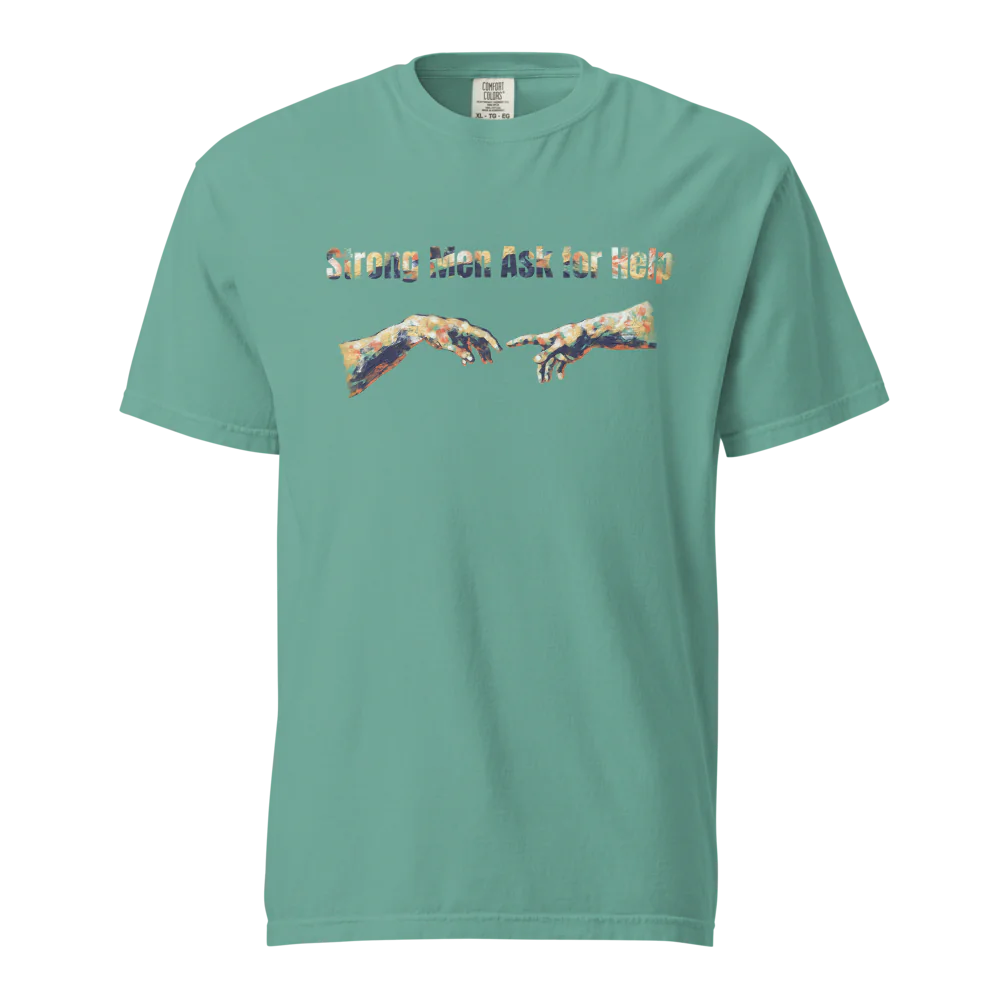 Hombres fuertes piden ayuda | Camiseta unisex de tejido grueso | 100 % algodón