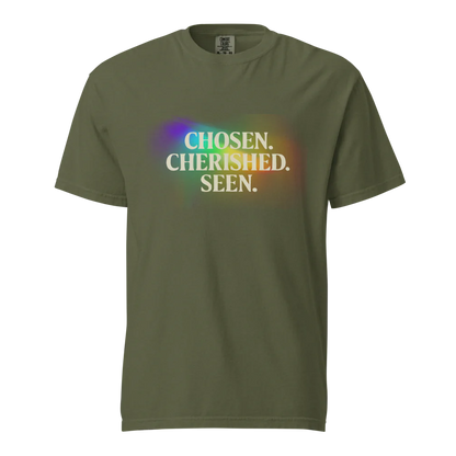 Elegida. Apreciada. Vista | Camiseta unisex de tejido grueso | 100 % algodón