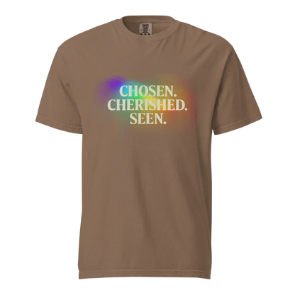 Elegida. Apreciada. Vista | Camiseta unisex de tejido grueso | 100 % algodón