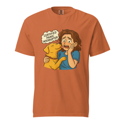 Interruptor de pánico certificado – Perro de apoyo | Camiseta unisex de tejido grueso | 100 % algodón