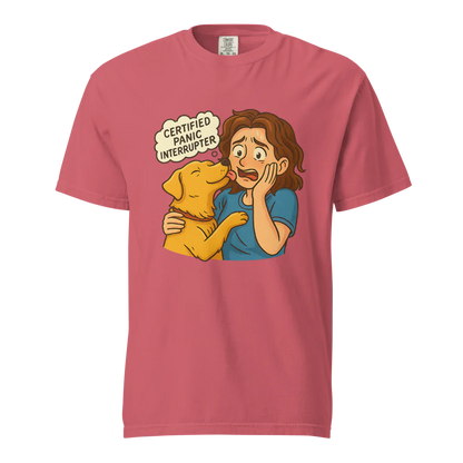 Interruptor de pánico certificado – Perro de apoyo | Camiseta unisex de tejido grueso | 100 % algodón