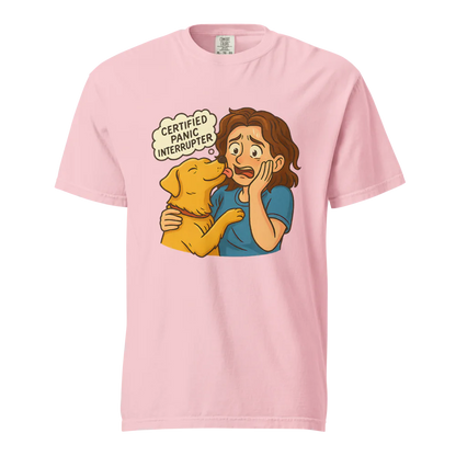 Interruptor de pánico certificado – Perro de apoyo | Camiseta unisex de tejido grueso | 100 % algodón