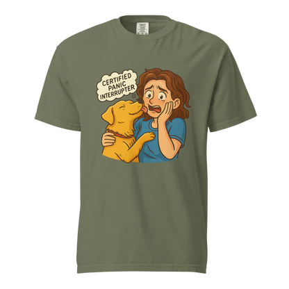 Interruptor de pánico certificado – Perro de apoyo | Camiseta unisex de tejido grueso | 100 % algodón
