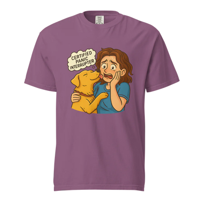 Interruptor de pánico certificado – Perro de apoyo | Camiseta unisex de tejido grueso | 100 % algodón