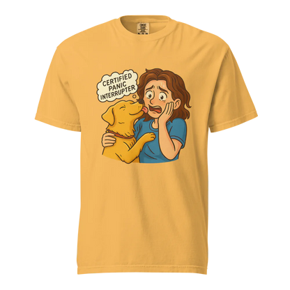Interruptor de pánico certificado – Perro de apoyo | Camiseta unisex de tejido grueso | 100 % algodón