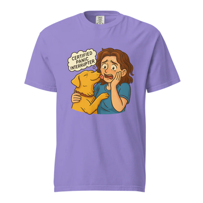 Interruptor de pánico certificado – Perro de apoyo | Camiseta unisex de tejido grueso | 100 % algodón