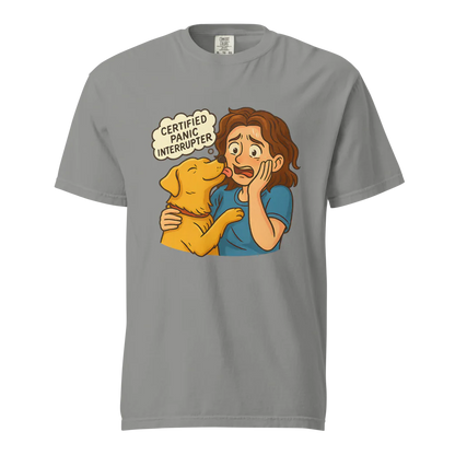 Interruptor de pánico certificado – Perro de apoyo | Camiseta unisex de tejido grueso | 100 % algodón