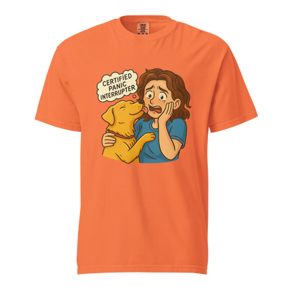 Interruptor de pánico certificado – Perro de apoyo | Camiseta unisex de tejido grueso | 100 % algodón