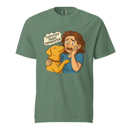 Interruptor de pánico certificado – Perro de apoyo | Camiseta unisex de tejido grueso | 100 % algodón