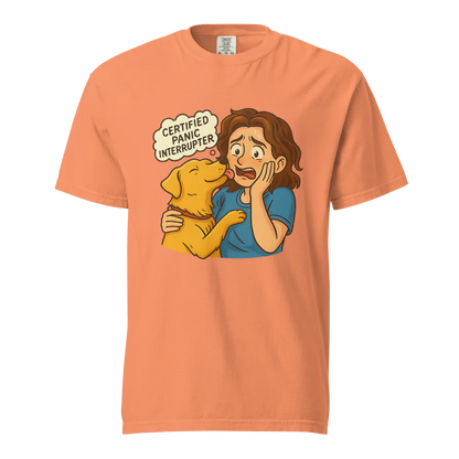 Interruptor de pánico certificado – Perro de apoyo | Camiseta unisex de tejido grueso | 100 % algodón