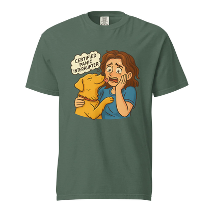 Interruptor de pánico certificado – Perro de apoyo | Camiseta unisex de tejido grueso | 100 % algodón