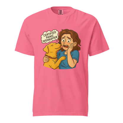 Interruptor de pánico certificado – Perro de apoyo | Camiseta unisex de tejido grueso | 100 % algodón